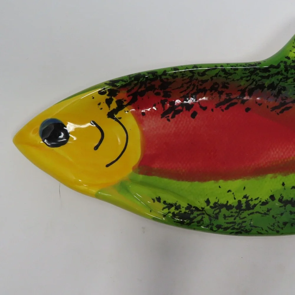 Vintage Signed Pottery Artist Amen Wardy Large Salmon‎ Fish Centerpiece Dish 20